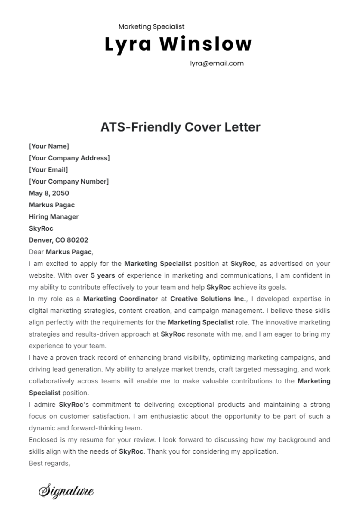 Free Ats Friendly Cover Letter Template Edit Online Download