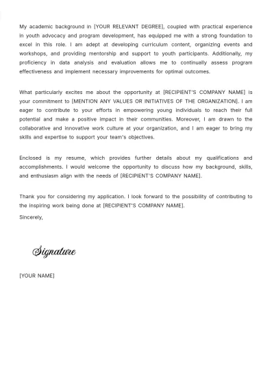 Free Youth Program Coordinator Cover Letter Template to Edit Online