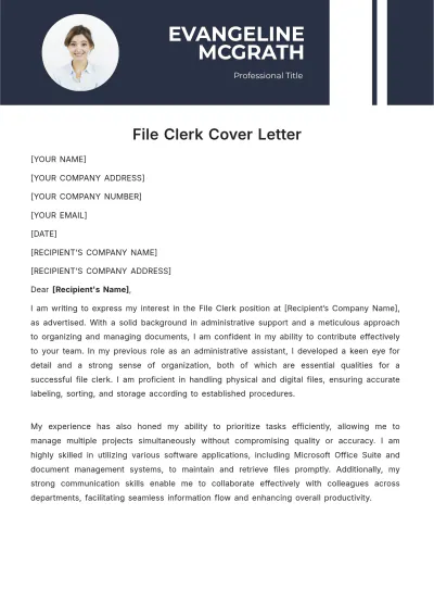 Free File Clerk Cover Letter Template to Edit Online