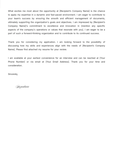 Free File Clerk Cover Letter Template to Edit Online