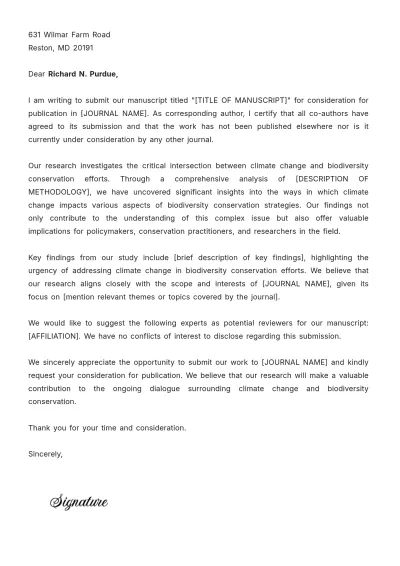 Free Journal Cover Letter Template to Edit Online