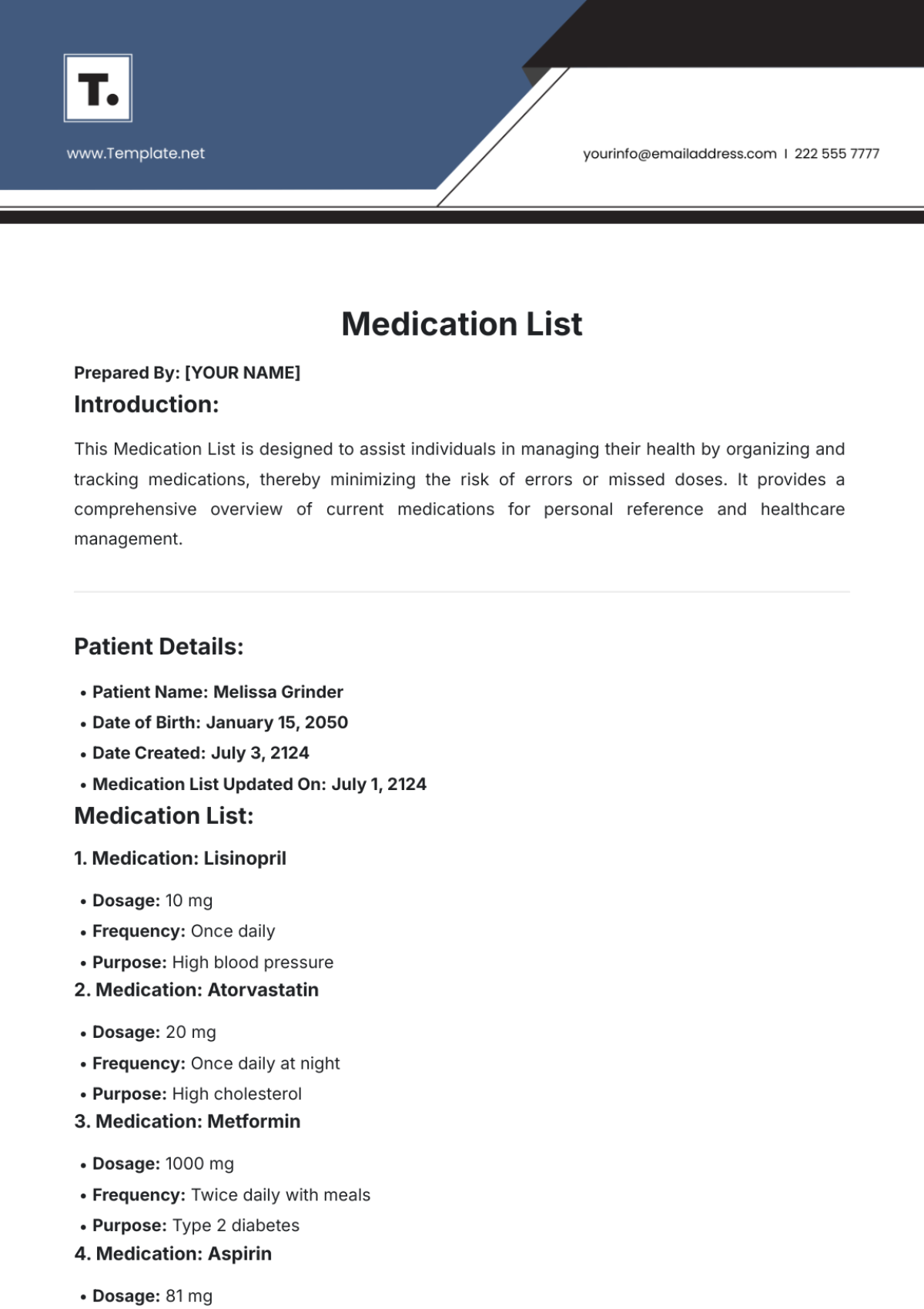 Medication List Template - Edit Online & Download