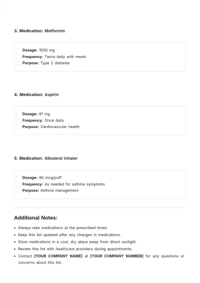 Free Medication List Template to Edit Online