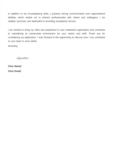Free Housekeeper Cover Letter to Edit Online
