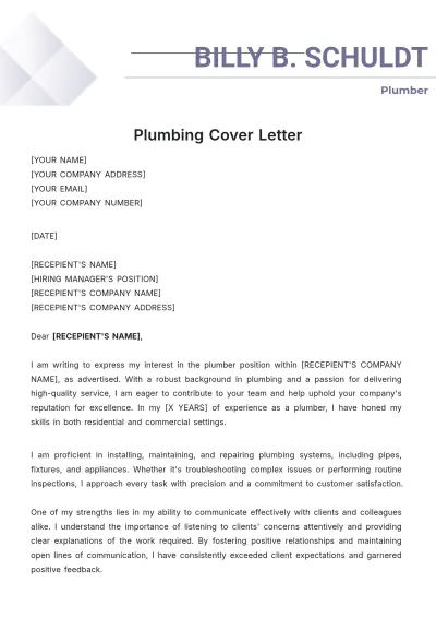 Free Plumbing Cover Letter Template to Edit Online