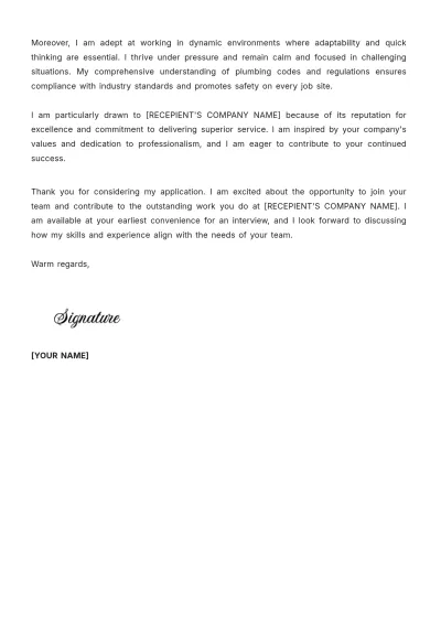 Free Plumbing Cover Letter Template to Edit Online