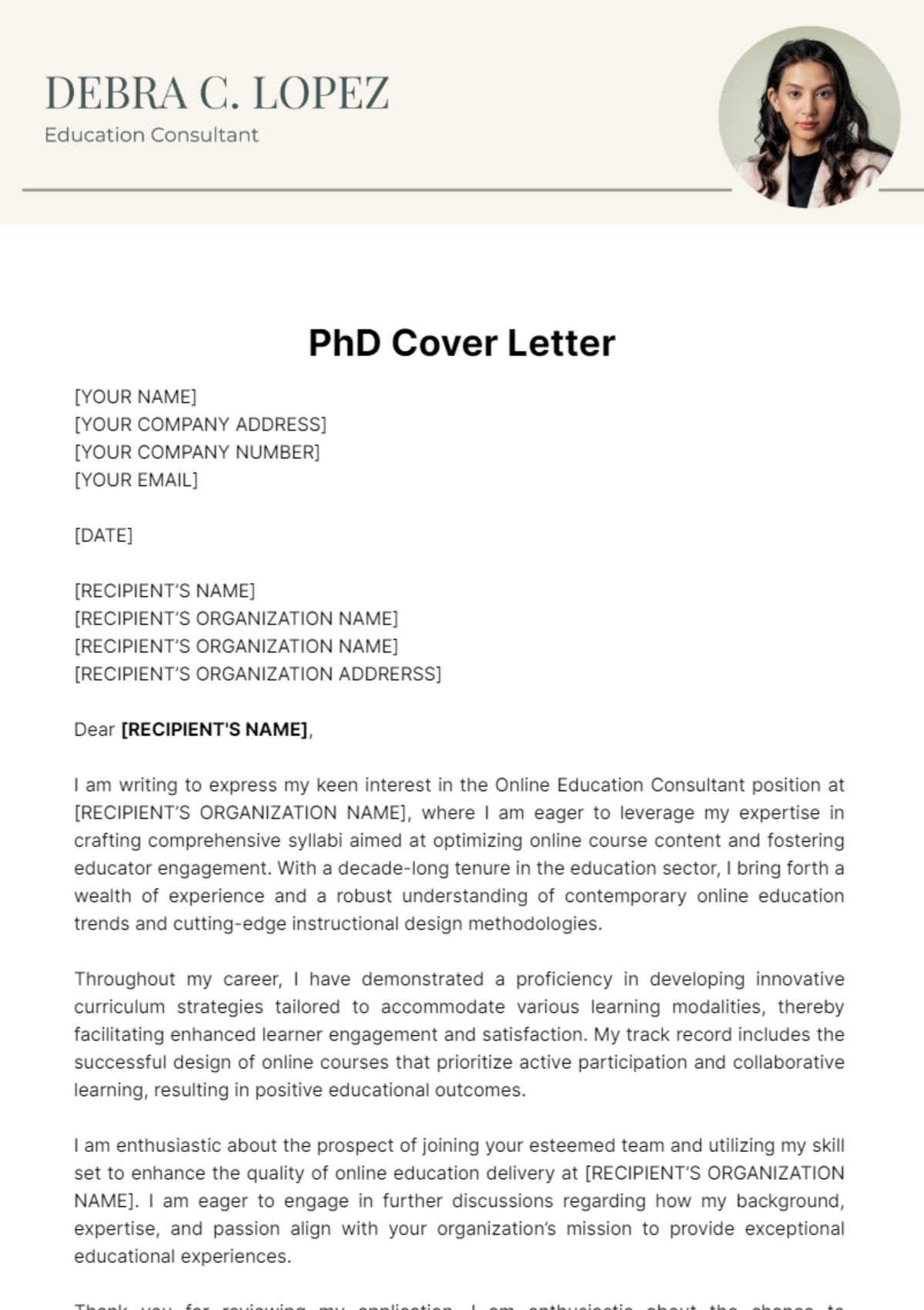 Phd Cover Letter Template