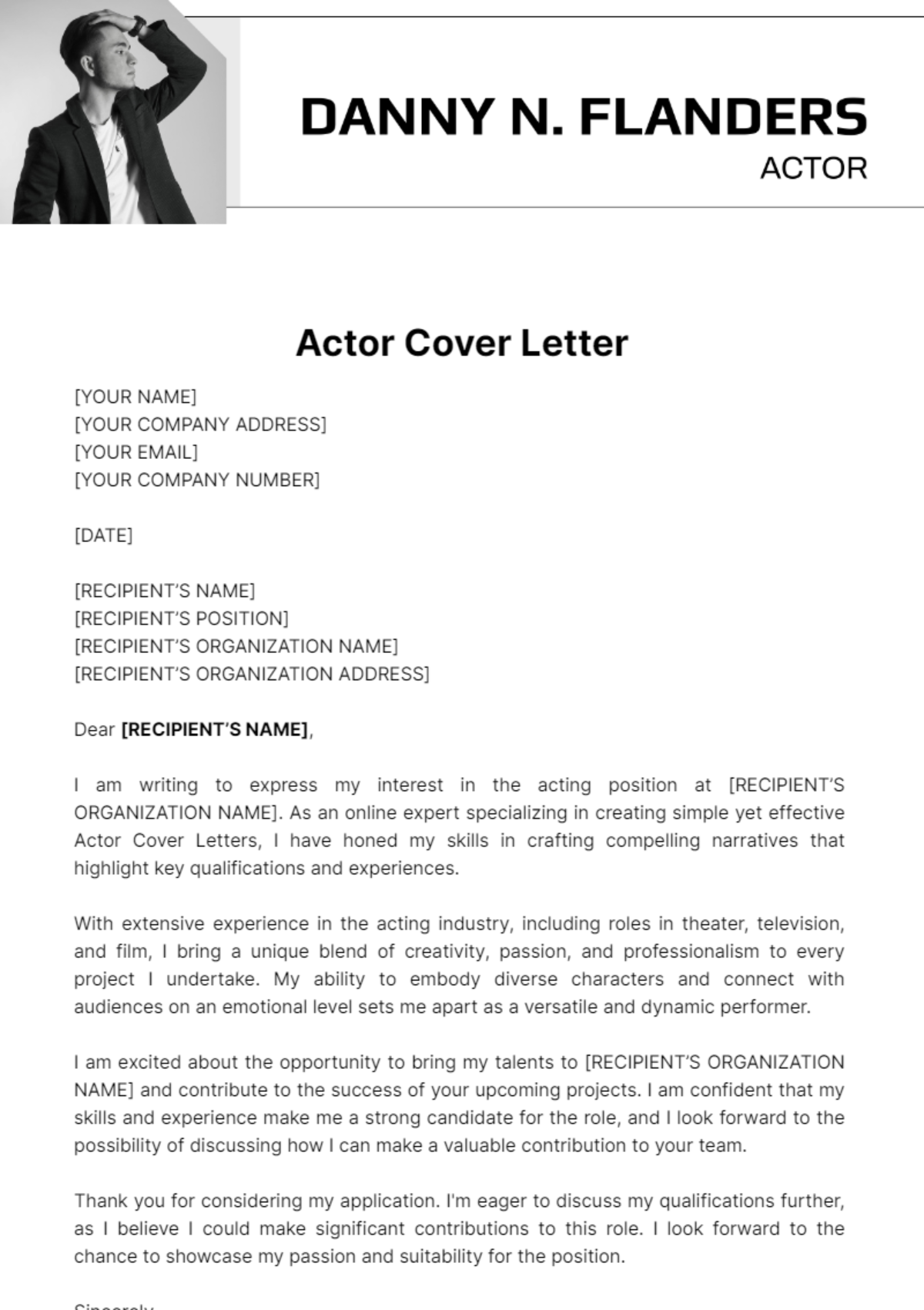 Actor Cover Letter Template