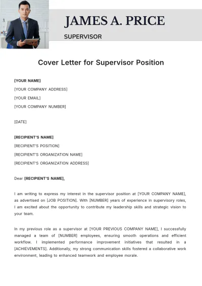 Free Cover Letter For Supervisor Position Template to Edit Online