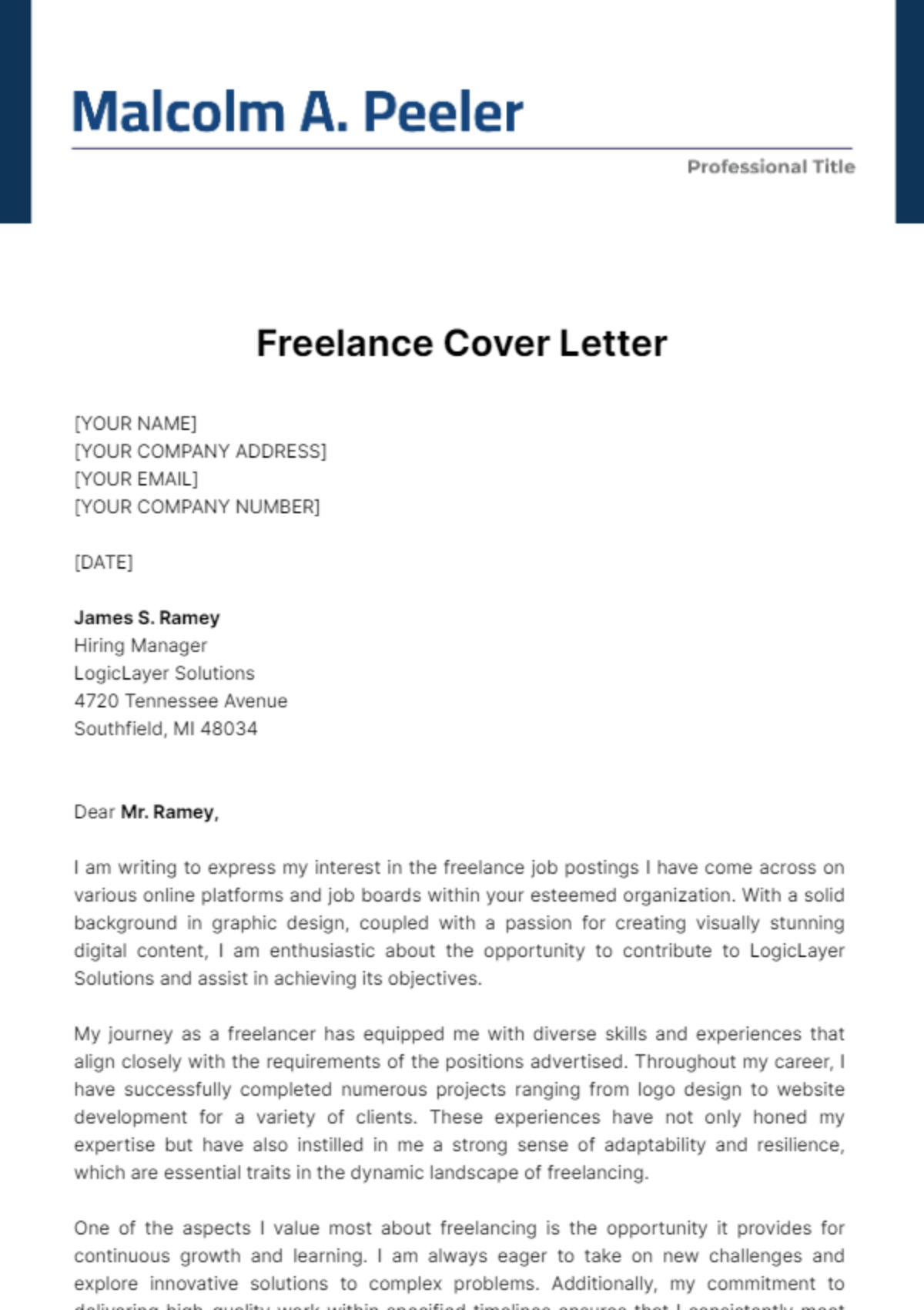 Freelance Cover Letter Template - Edit Online & Download