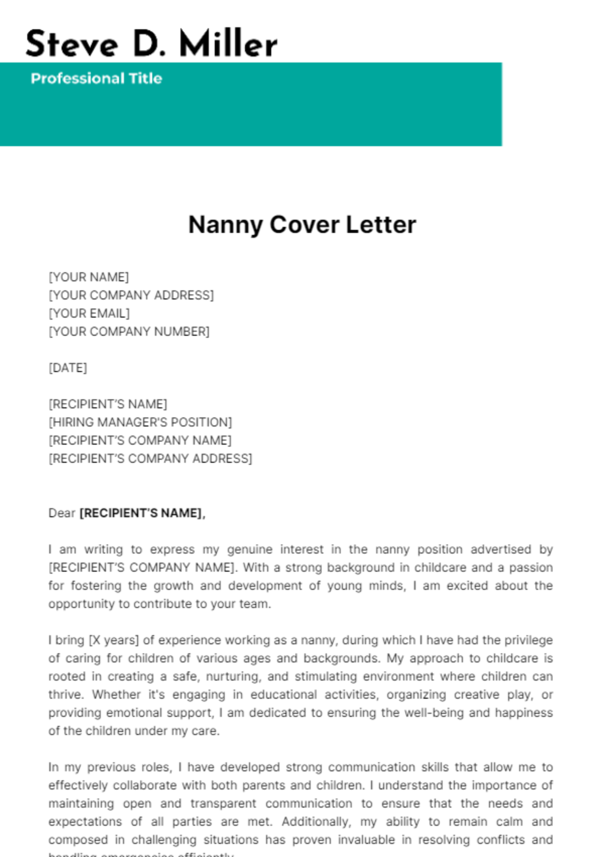 Nanny Cover Letter Template