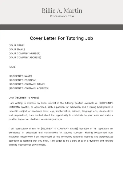 Free Cover Letter For Tutoring Job Template to Edit Online