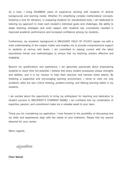 Free Cover Letter For Tutoring Job Template to Edit Online
