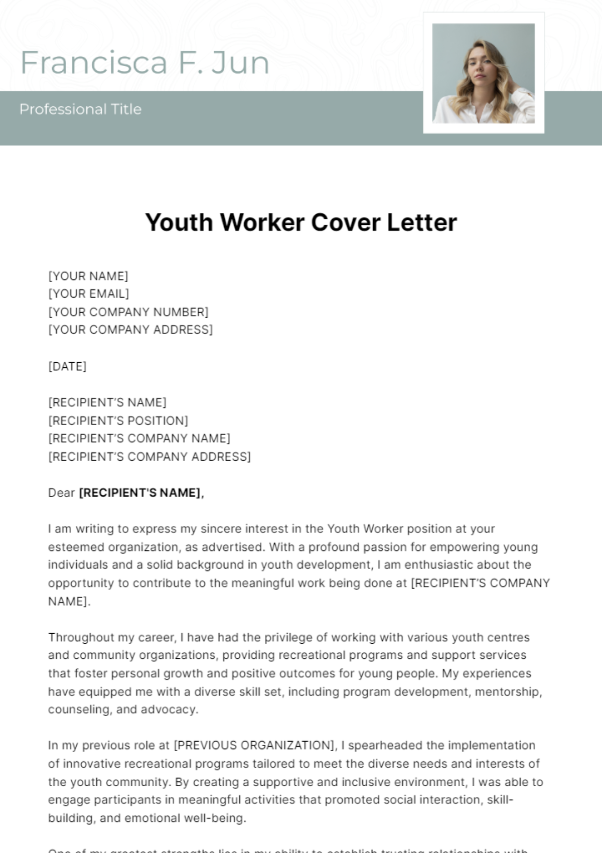 Youth Worker Cover Letter Template