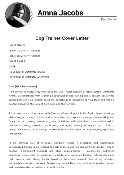 Free Dog Trainer Cover Letter Template to Edit Online