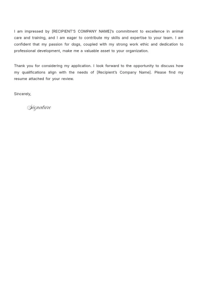 Free Dog Trainer Cover Letter Template to Edit Online