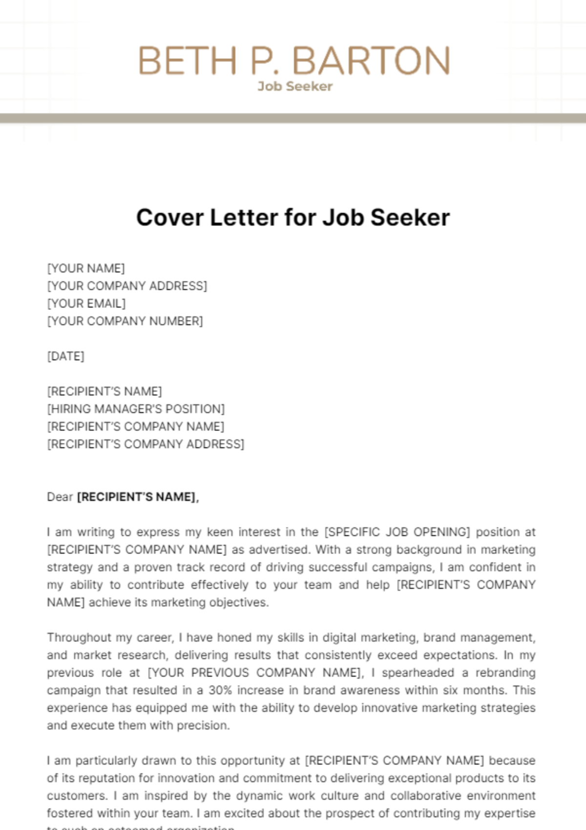 Cover Letter Job Seeker Template