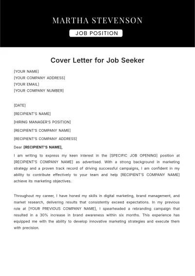 Free Cover Letter Job Seeker Template to Edit Online