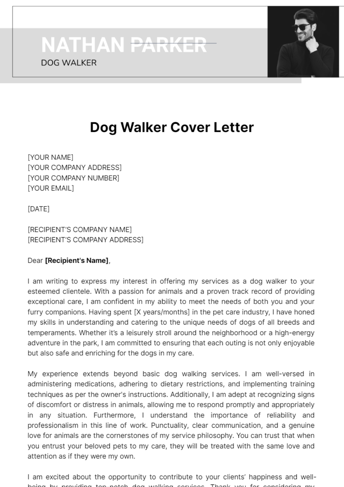 Dog Walker Cover Letter Template