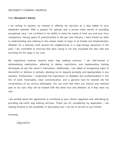 Free Dog Walker Cover Letter Template to Edit Online