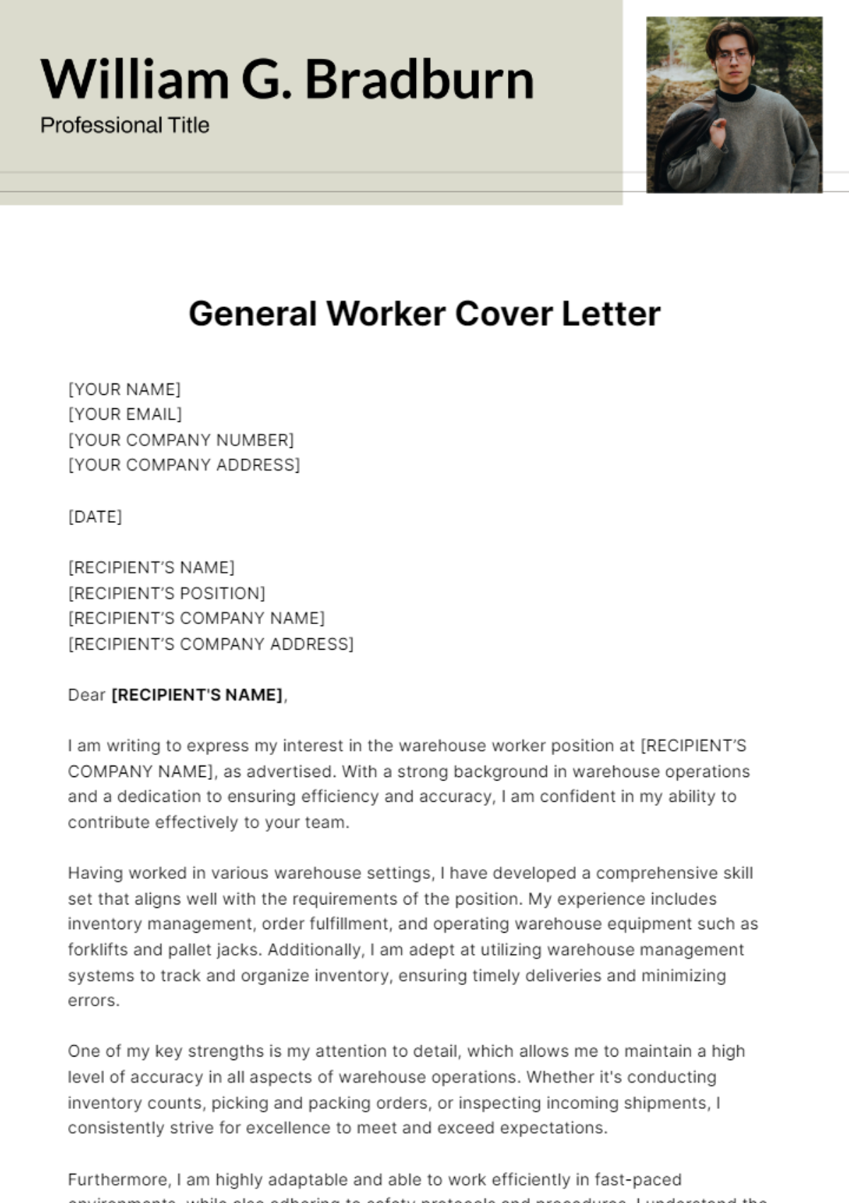 General Worker Cover Letter Template