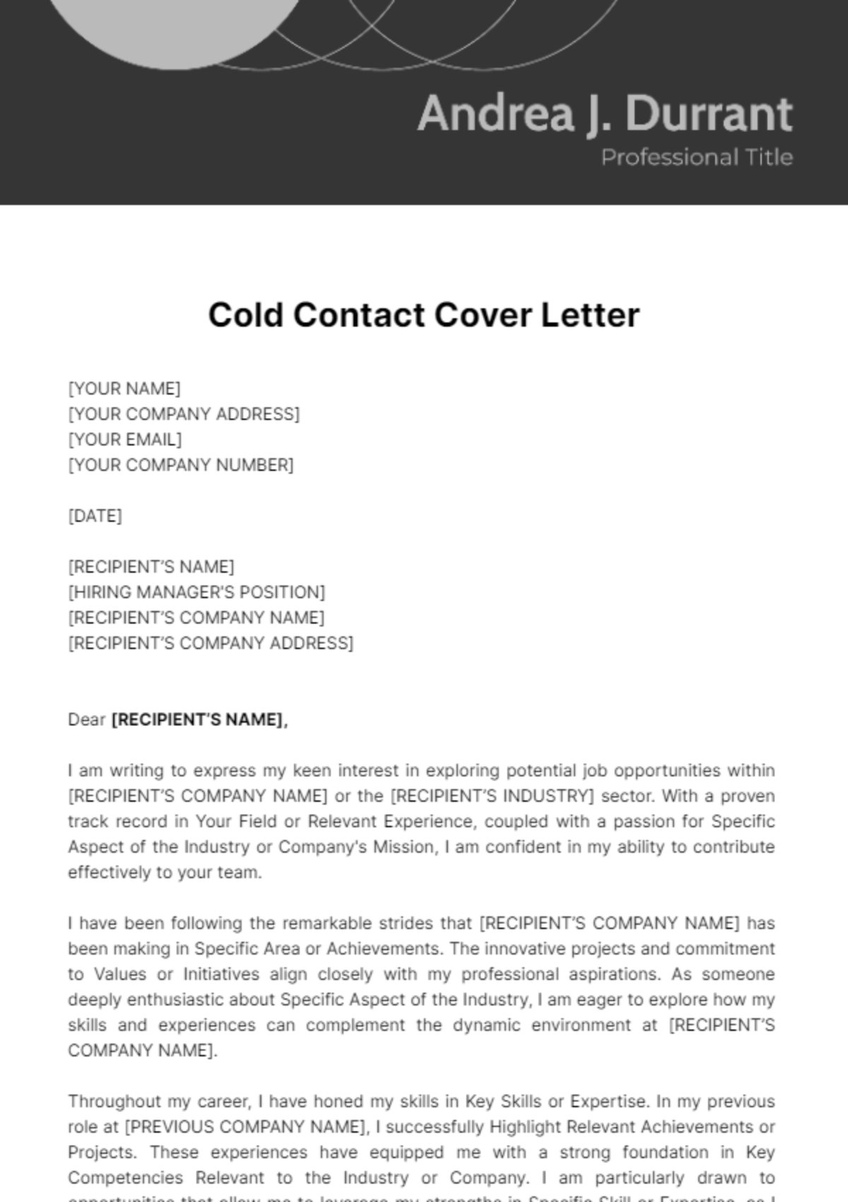 Cold Contact Cover Letter Template