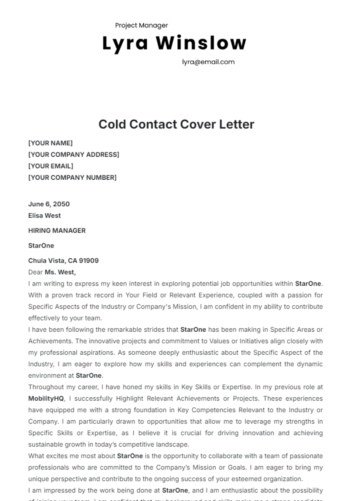 Cold Contact Cover Letter Template - Edit Online & Download