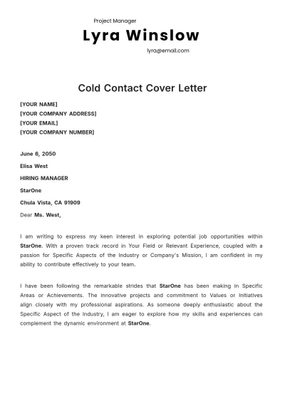 Free Cold Contact Cover Letter Template to Edit Online