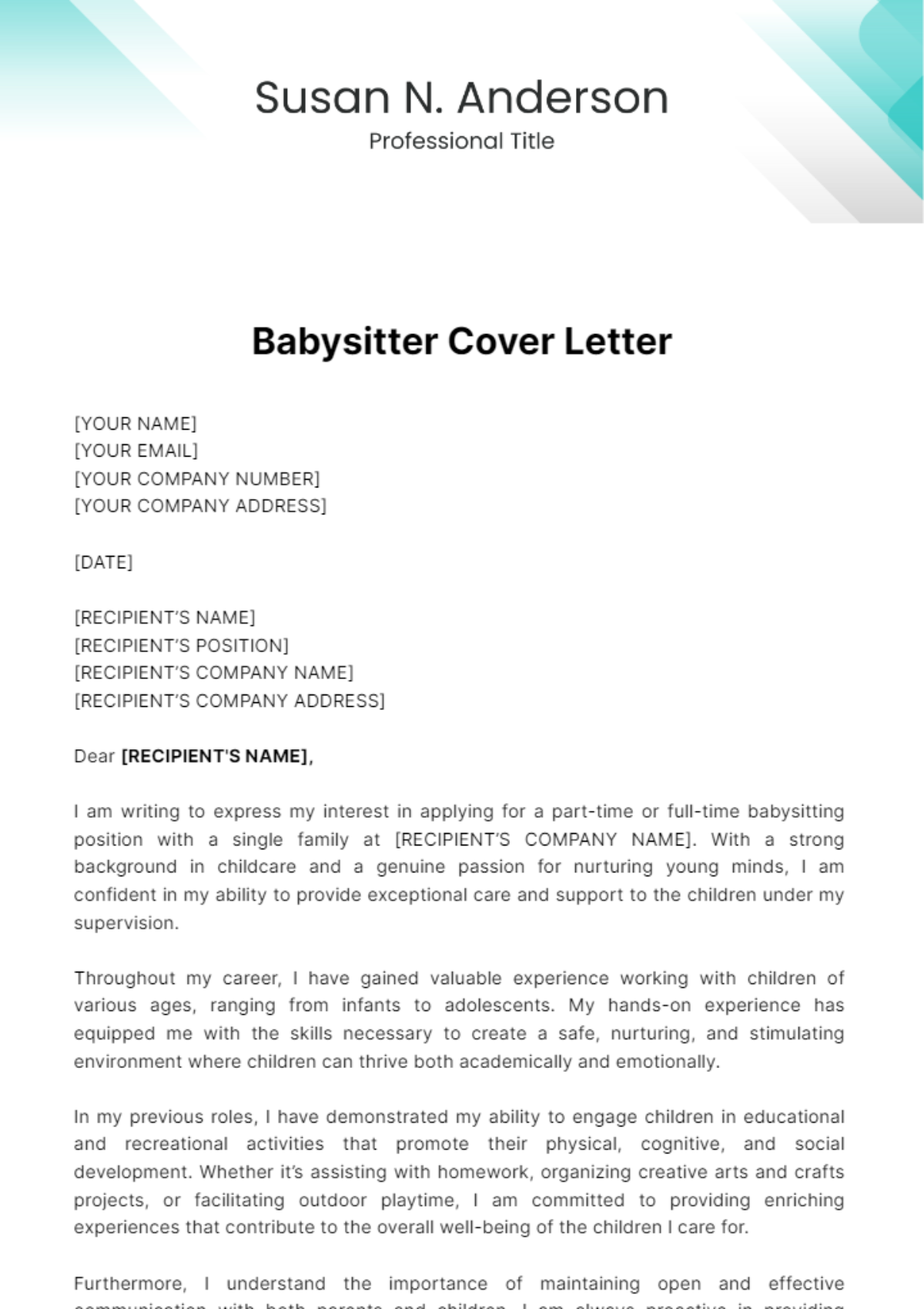 Babysitter Cover Letter Template