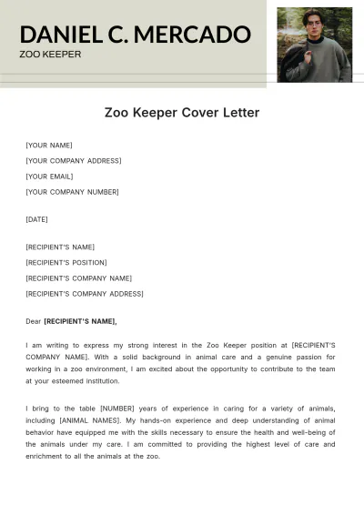 Free Zoo Keeper Cover Letter Template to Edit Online