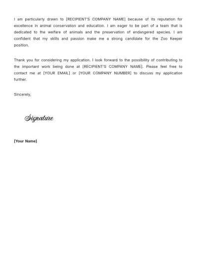 Free Zoo Keeper Cover Letter Template to Edit Online