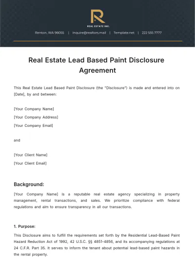 Free Real Estate Lead Based Paint Disclosure for Rental Transaction Template to Edit Online