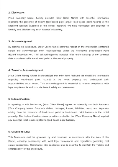 Free Real Estate Lead Based Paint Disclosure for Rental Transaction Template to Edit Online
