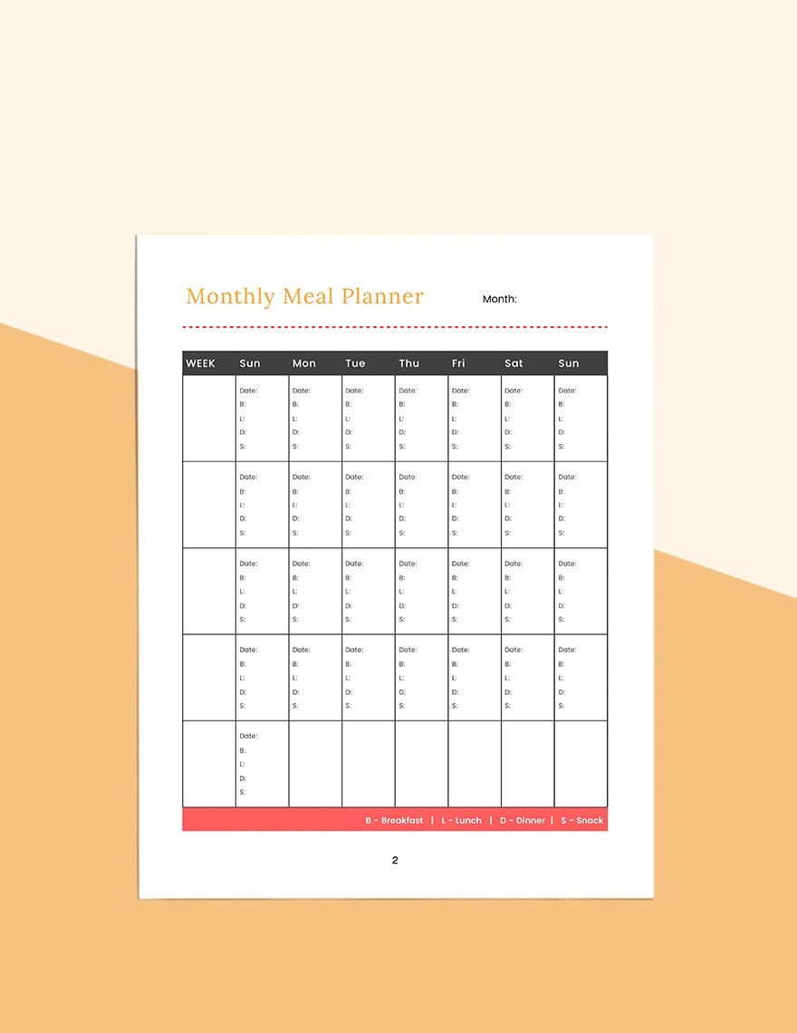 Blank meal planner Sample