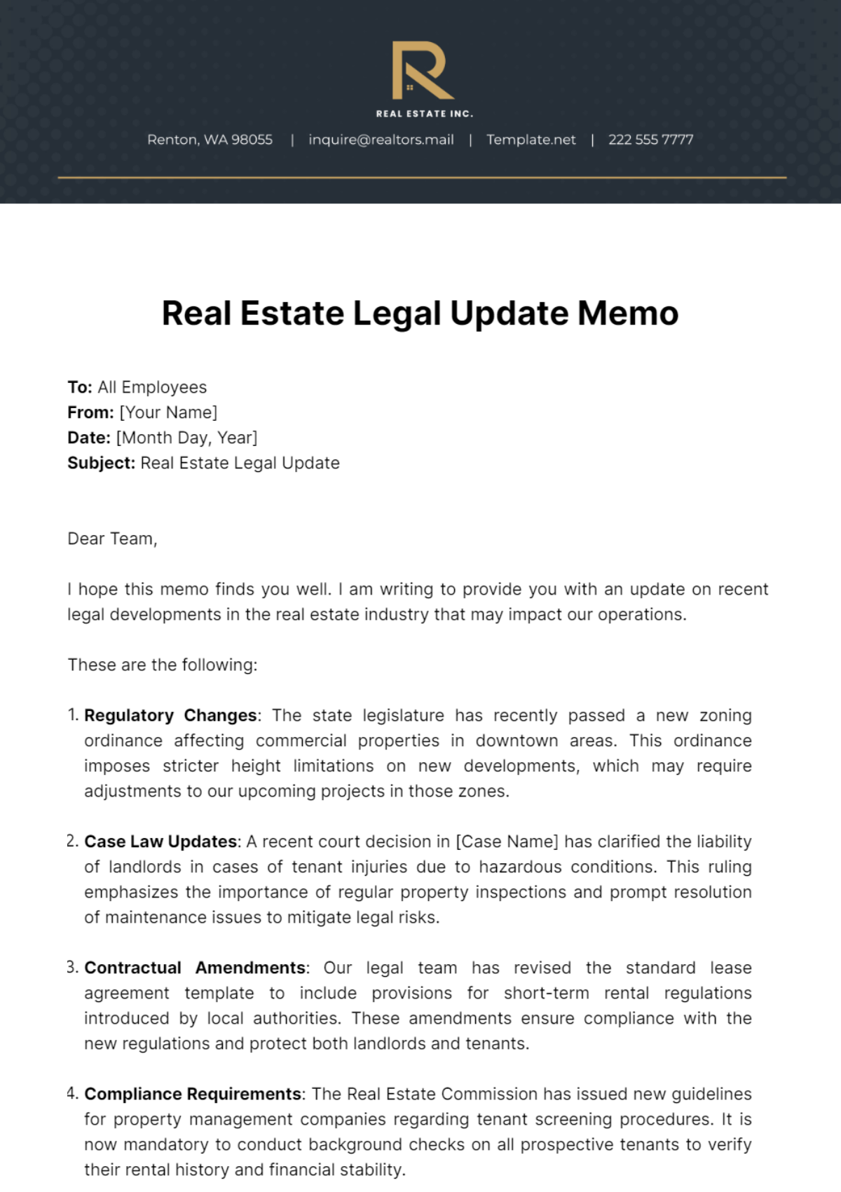 Free Real Estate Legal Update Memo Template