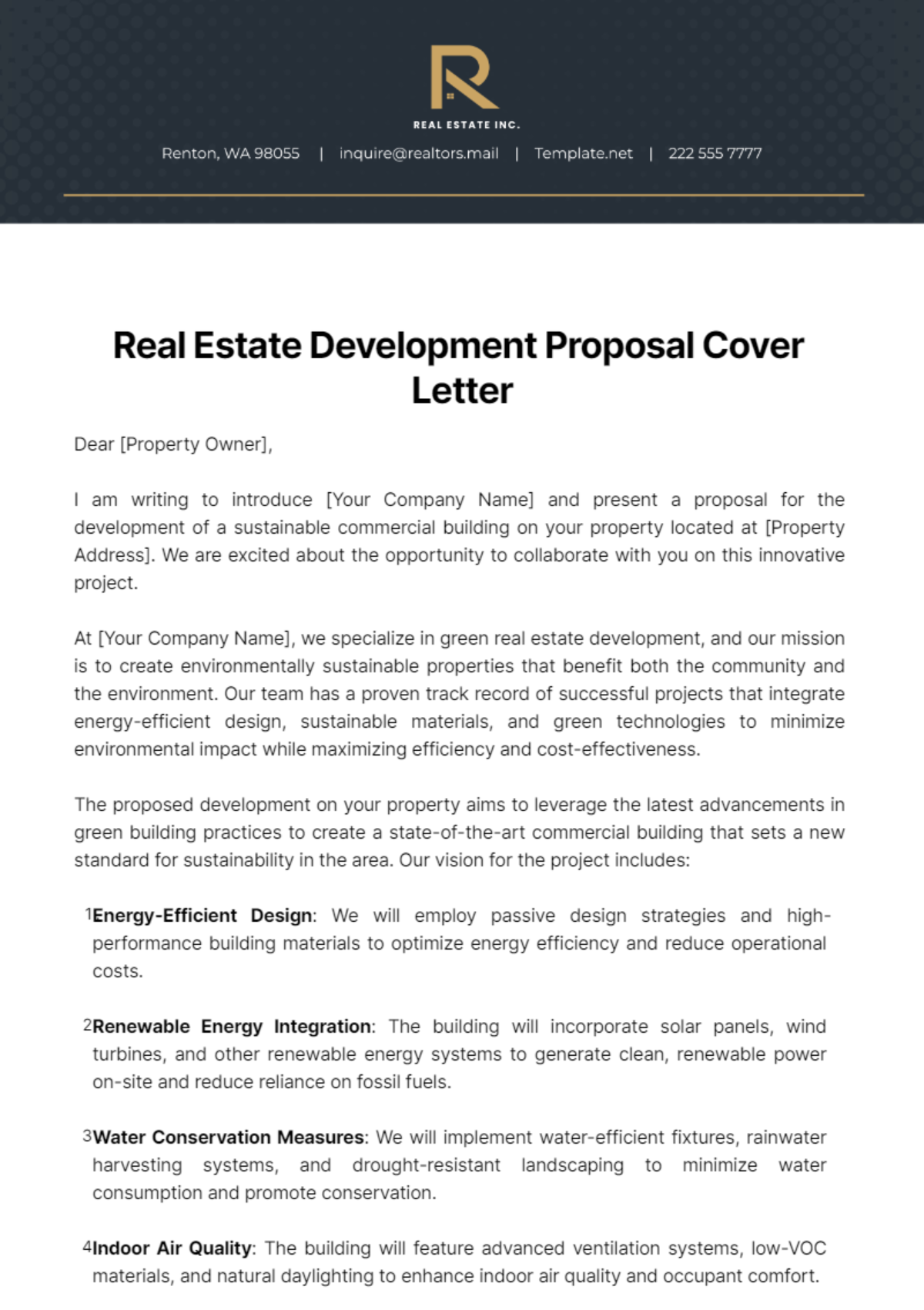 Real Estate Development Proposal Cover Letter Template