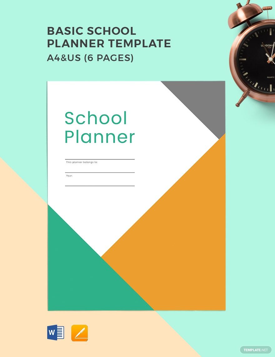 Basic School Planner Template in Word, Pages, PDF - Download | Template.net