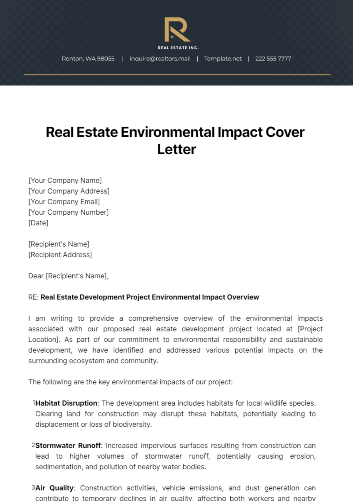 Free Real Estate Environmental Impact Cover Letter Template