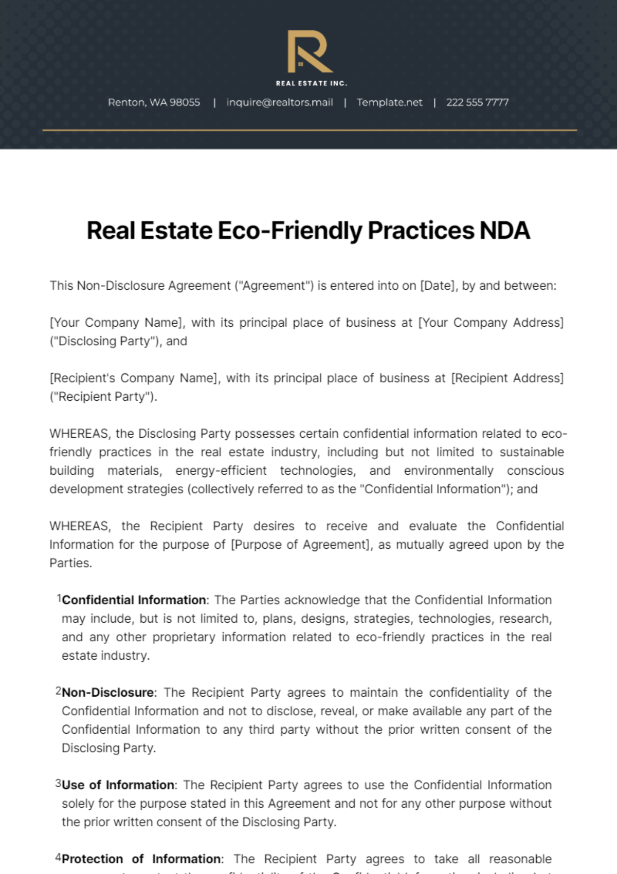 Real Estate Eco-Friendly Practices NDA Template