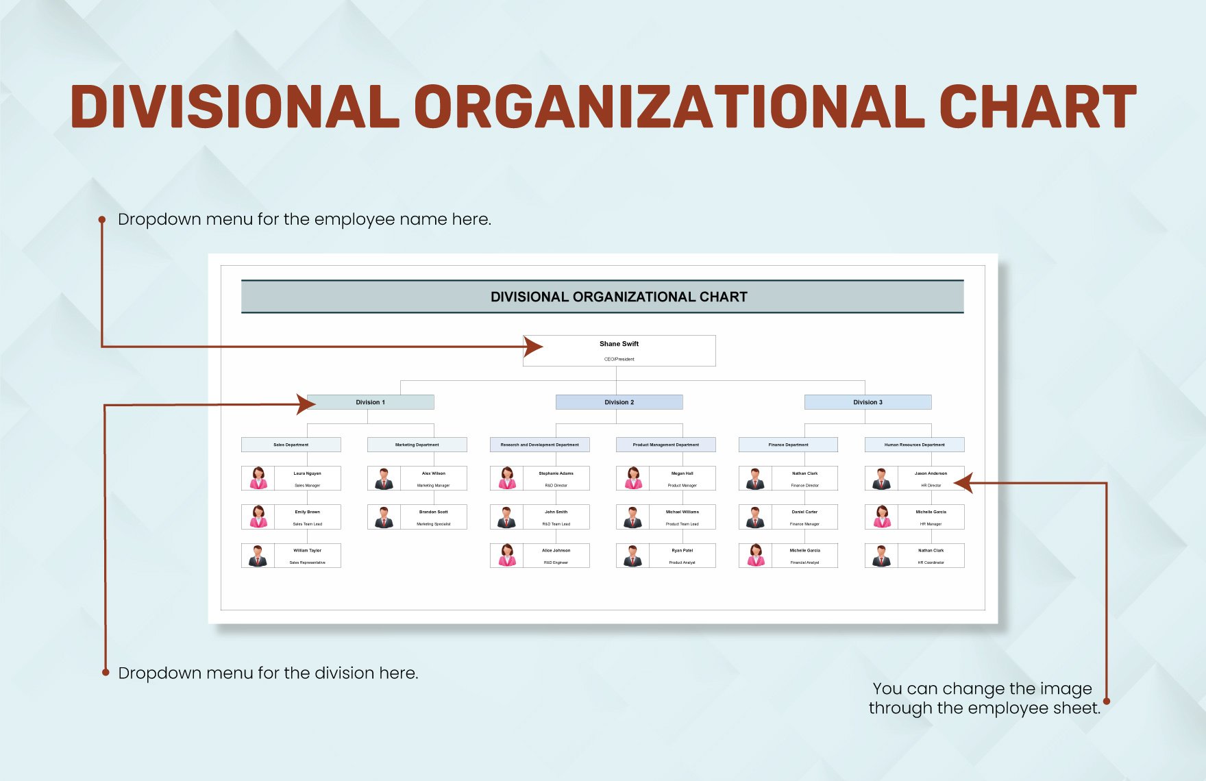 Divisional Organizational Chart Template