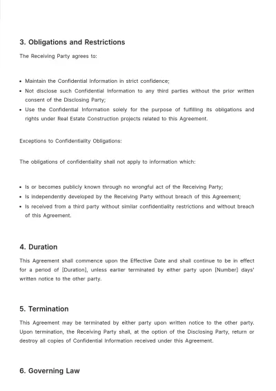 Free Real Estate Construction NDA Template to Edit Online