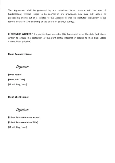 Free Real Estate Construction NDA Template to Edit Online