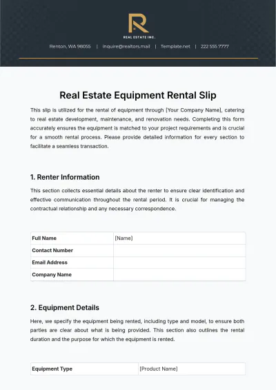 Free Real Estate Equipment Rental Slip Template to Edit Online