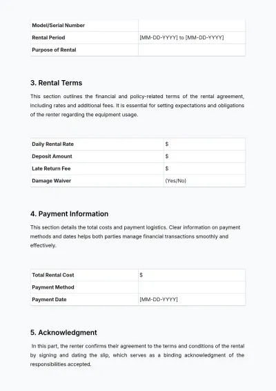 Free Real Estate Equipment Rental Slip Template to Edit Online