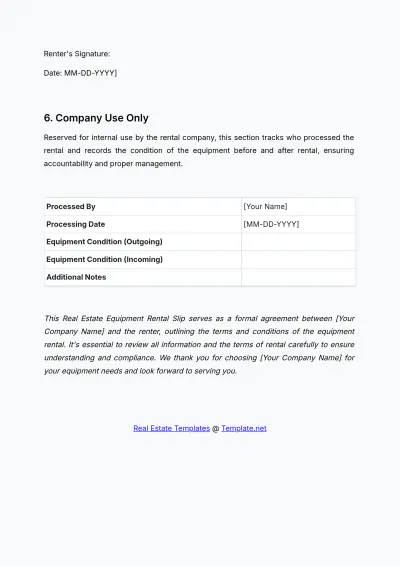 Free Real Estate Equipment Rental Slip Template to Edit Online