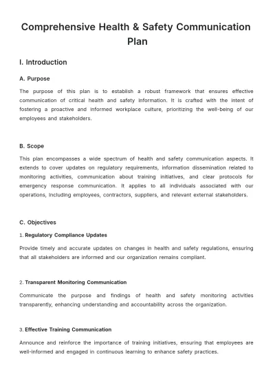 Free Comprehensive Health & Safety Communication Plan Template to Edit Online