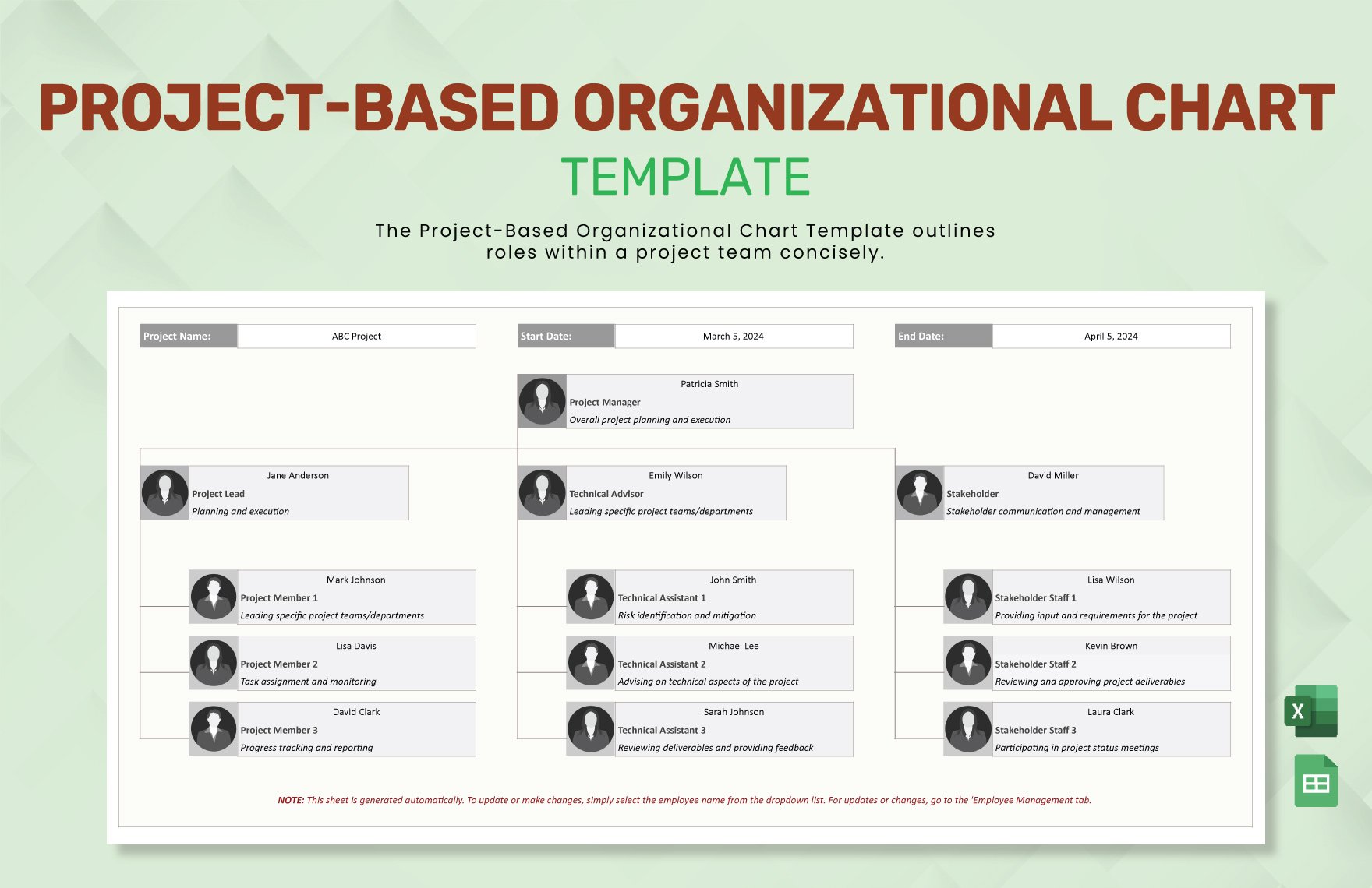 Project-Based Organizational Chart Template in Excel, Google Sheets