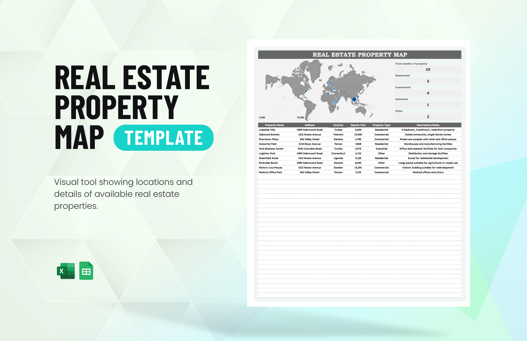 Real Estate Property Map Template in Excel, Google Sheets