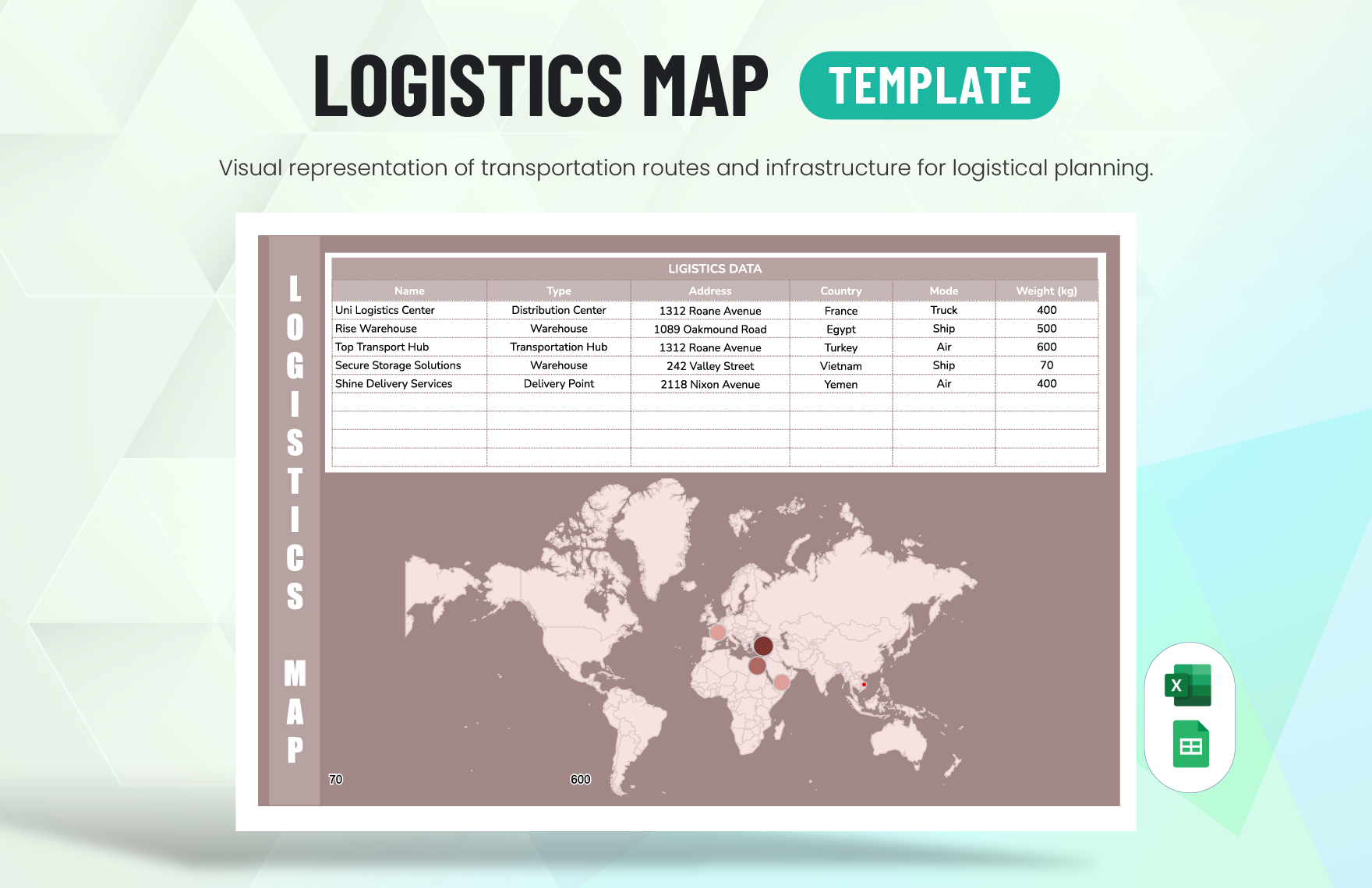 Logistics Map Template in Excel, Google Sheets