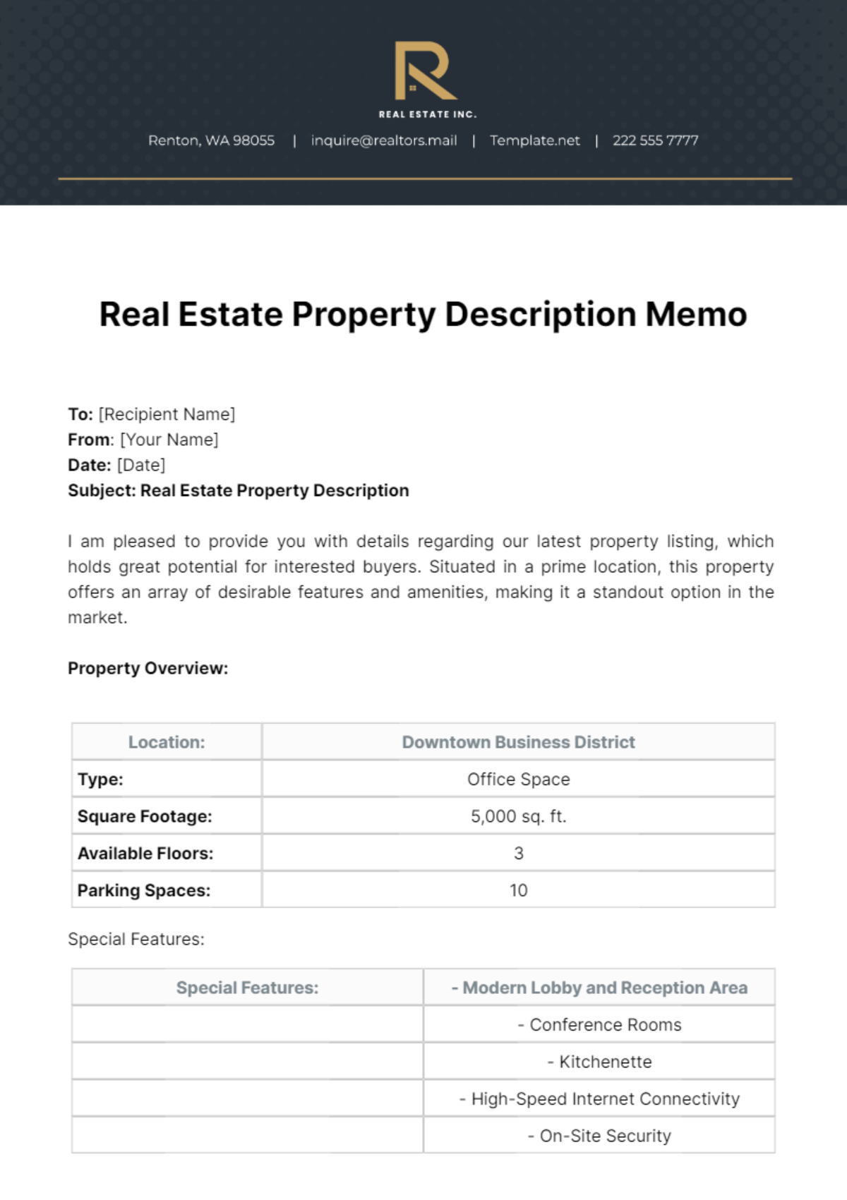 Real Estate Property Description Memo Template